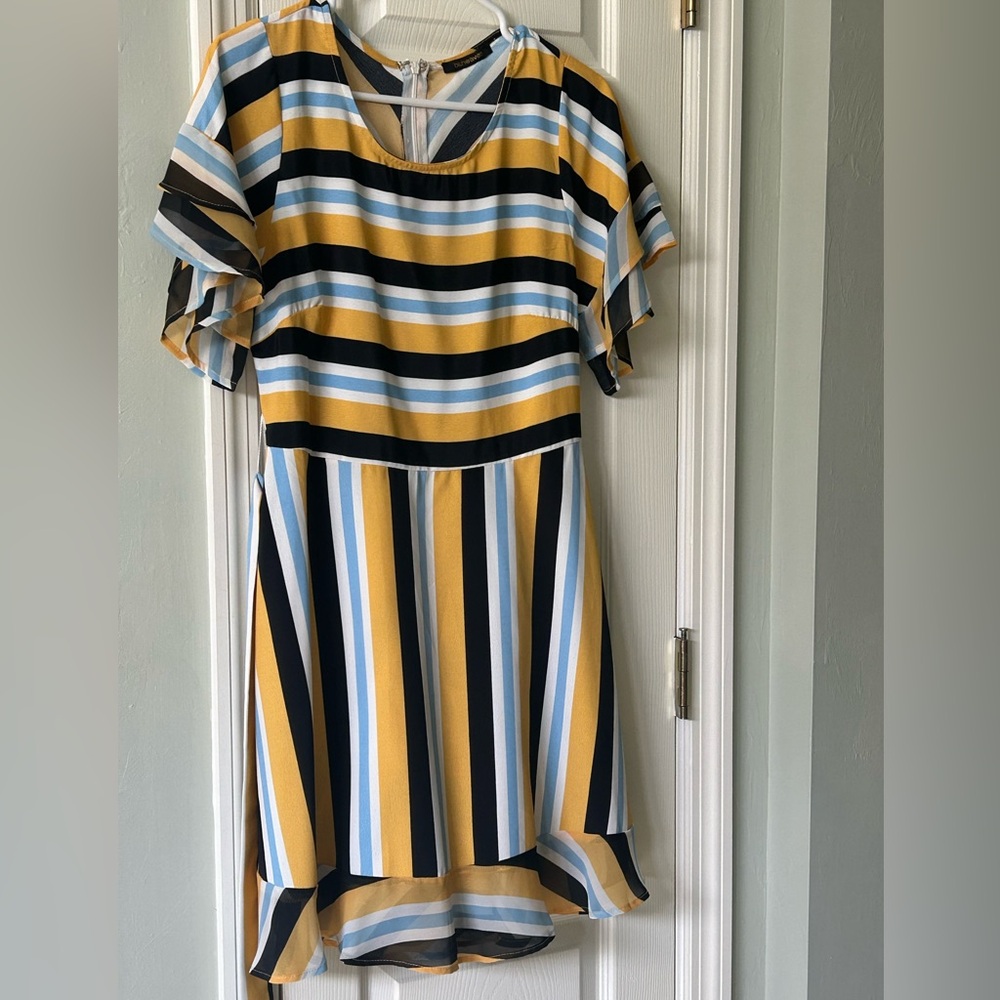 Striped Yellow and Blue Dress. Size small.